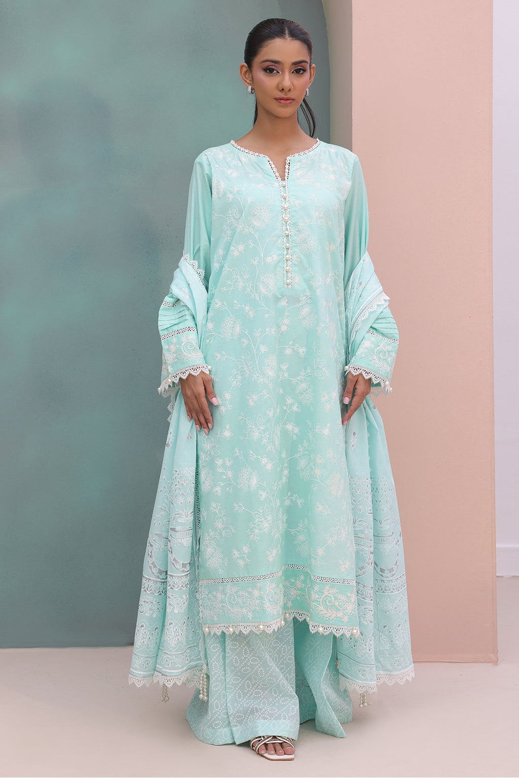 Zellbury | Unstitched 3 Piece Cambric | Embroidered Shirt Shalwar Dupatta - 0073 - Libasekhas