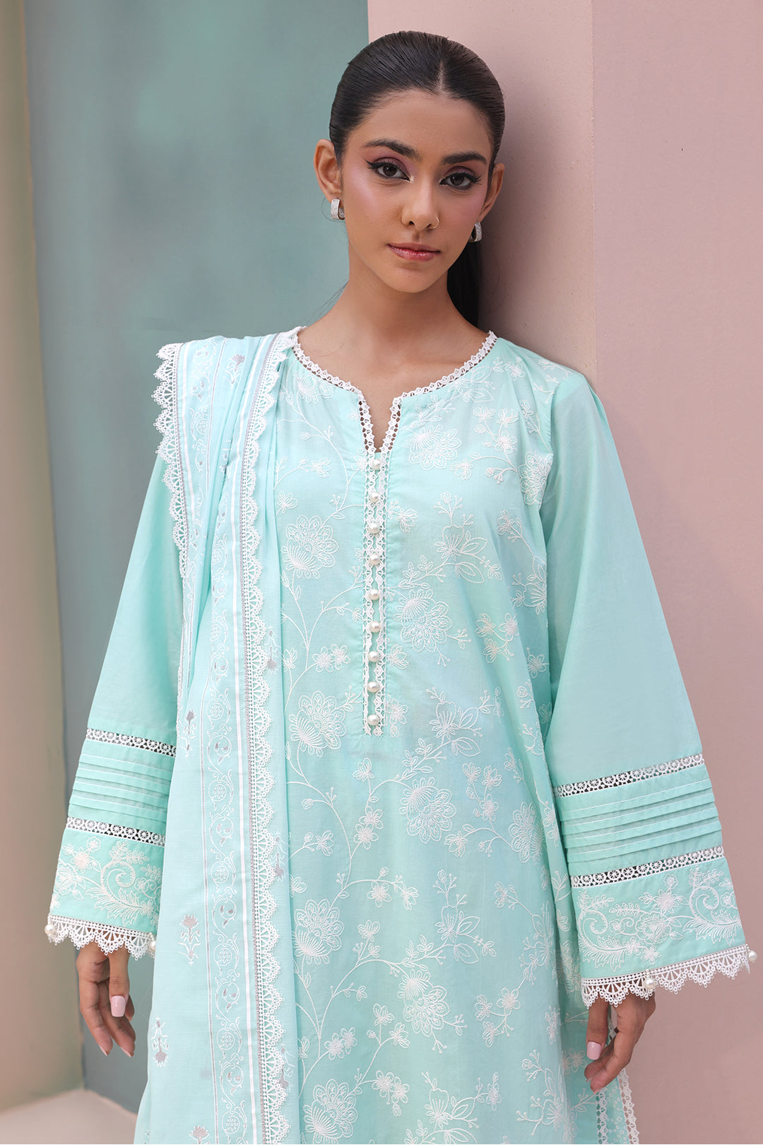 Zellbury | Unstitched 3 Piece Cambric | Embroidered Shirt Shalwar Dupatta - 0073 - Libasekhas