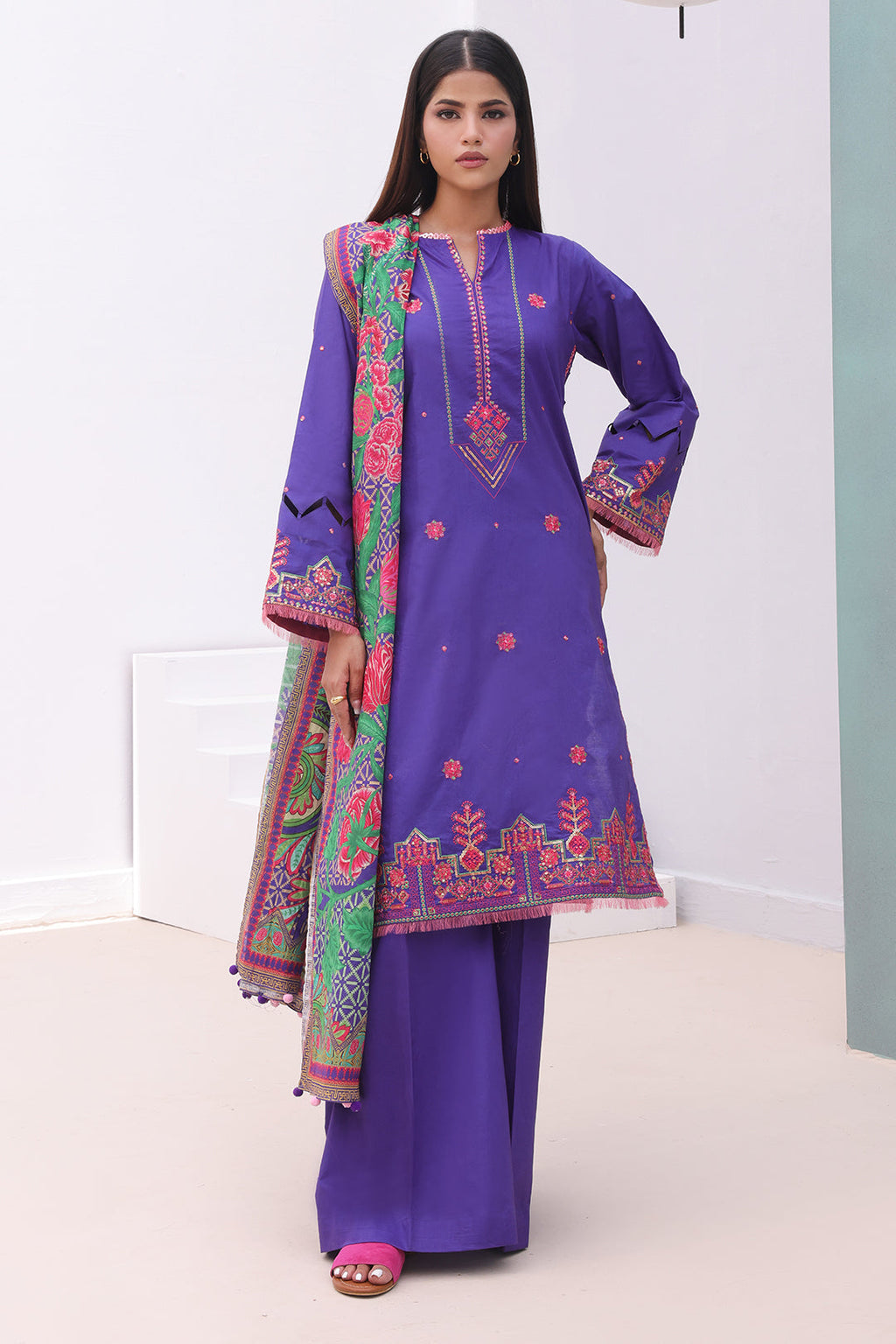 Zellbury | Unstitched 3 Piece Cambric | Embroidered Shirt Shalwar Dupatta - 0082 - Libasekhas