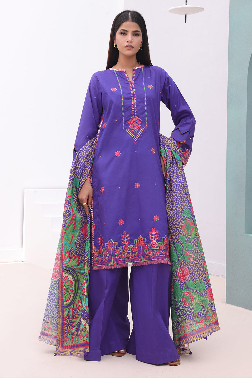 Zellbury | Unstitched 3 Piece Cambric | Embroidered Shirt Shalwar Dupatta - 0082 - Libasekhas
