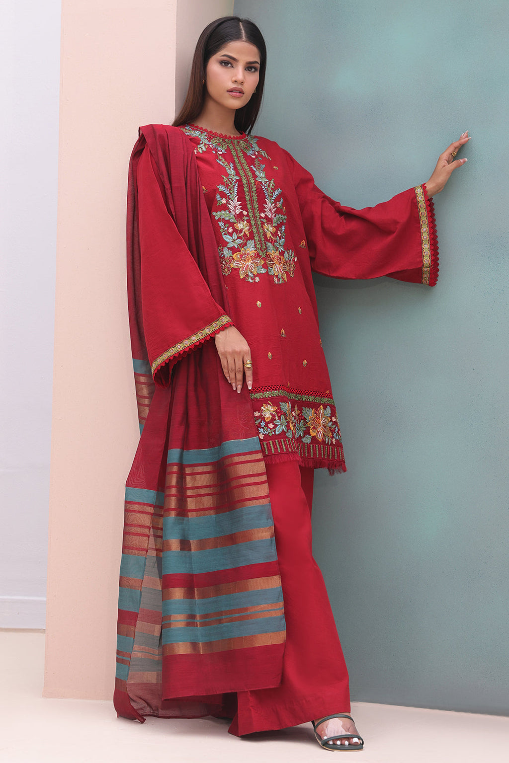 Zellbury | Unstitched 3 Piece Cambric | Embroidered Shirt Shalwar Dupatta - 0083 - Libasekhas