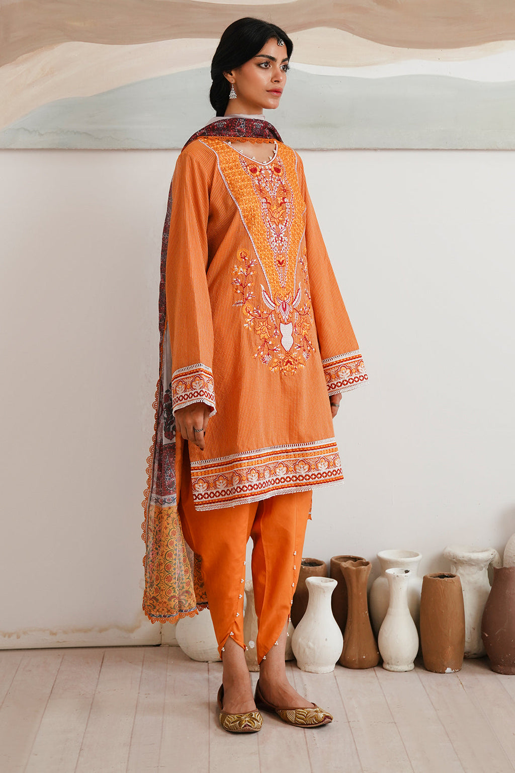 Zellbury | Unstitched 3 Piece Zari | Embroidered Shirt Shalwar Dupatta - 0085 - Libasekhas