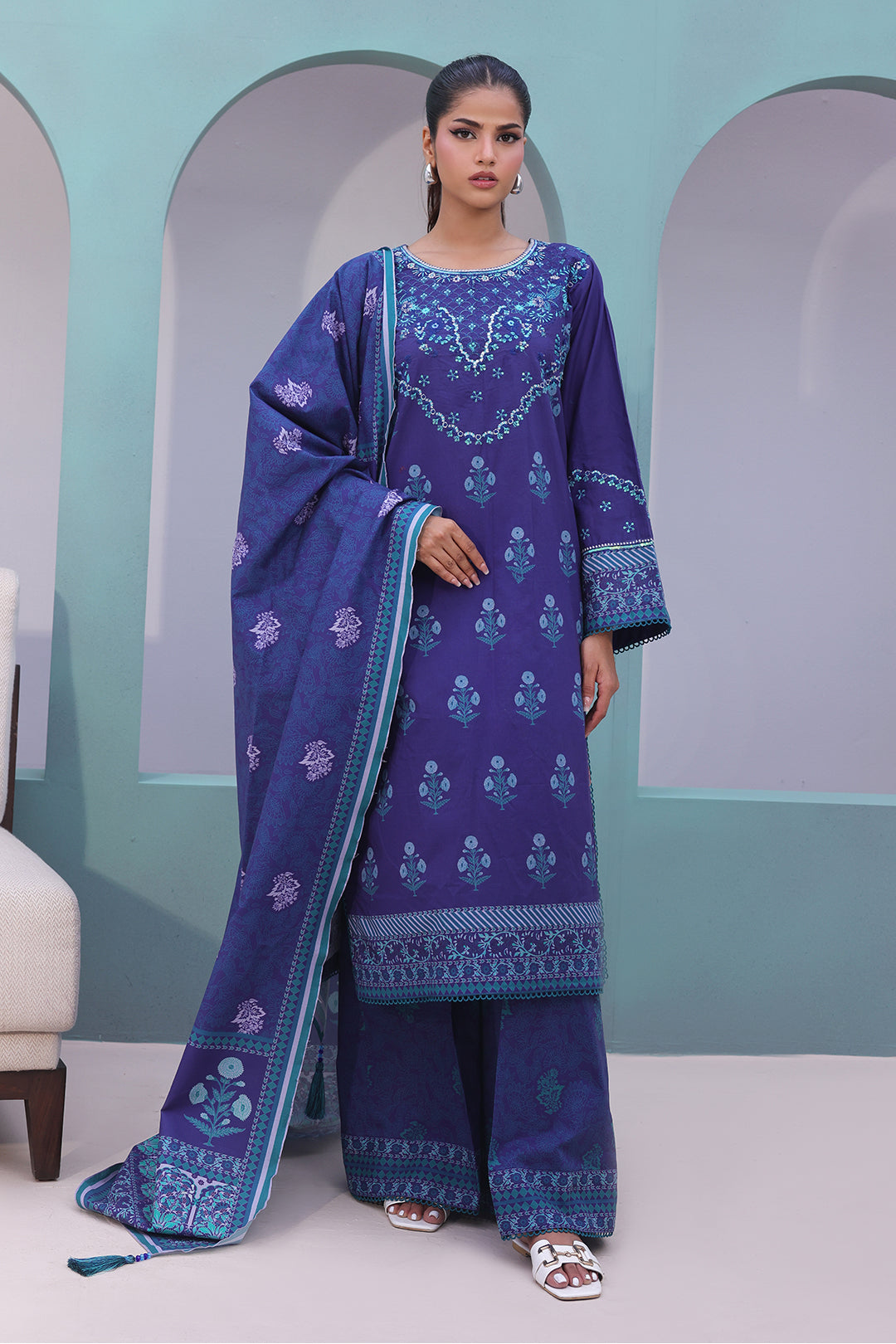 Zellbury | Unstitched 3 Piece Cambric | Embroidered Shirt Shalwar Dupatta - 0141 - Libasekhas