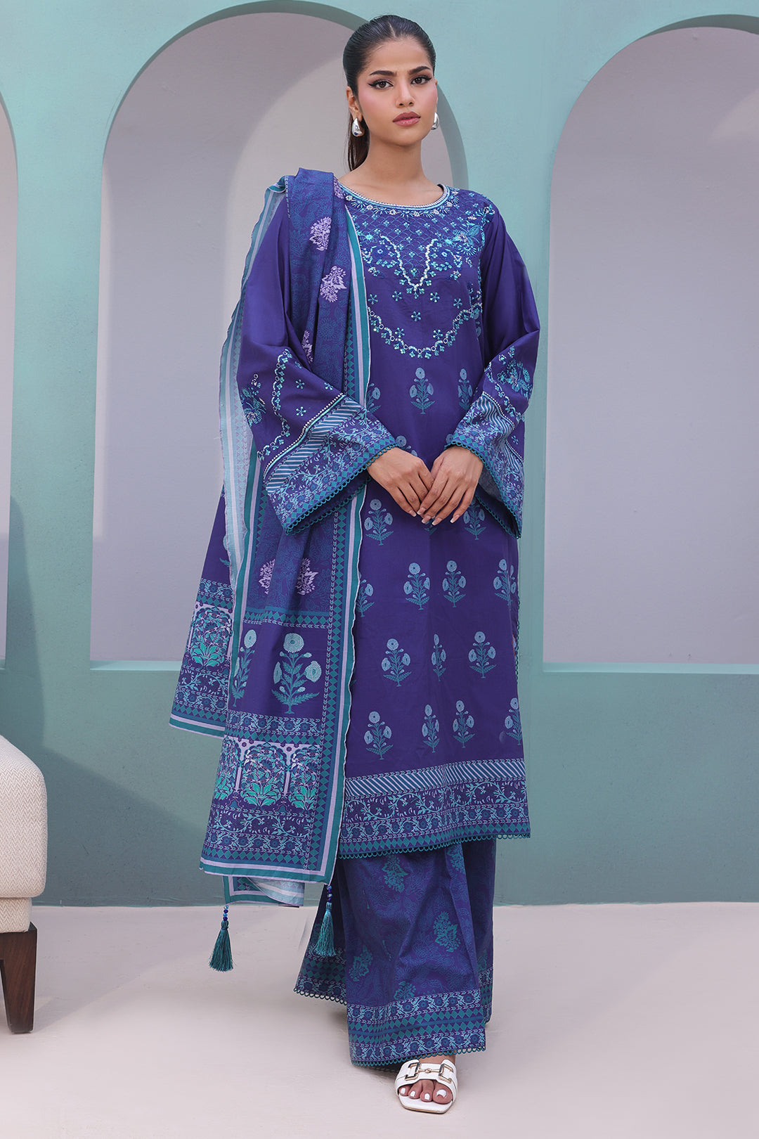 Zellbury | Unstitched 3 Piece Cambric | Embroidered Shirt Shalwar Dupatta - 0141 - Libasekhas