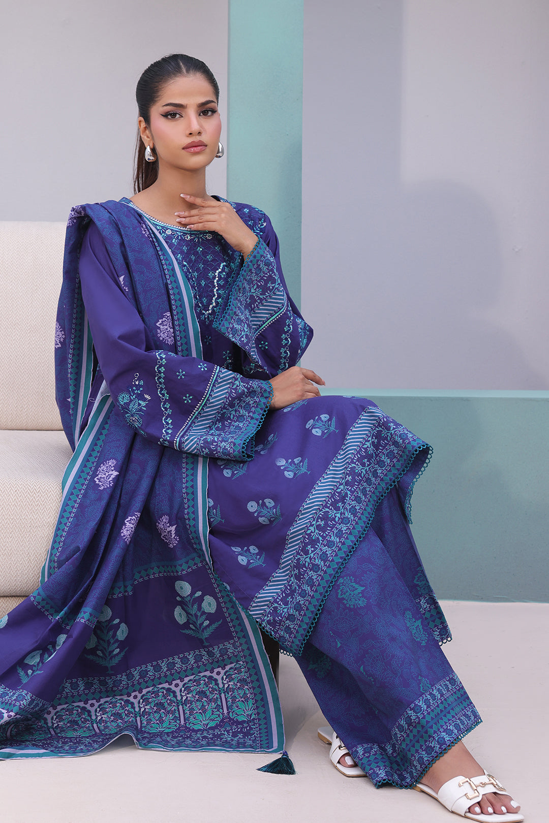 Zellbury | Unstitched 3 Piece Cambric | Embroidered Shirt Shalwar Dupatta - 0141 - Libasekhas