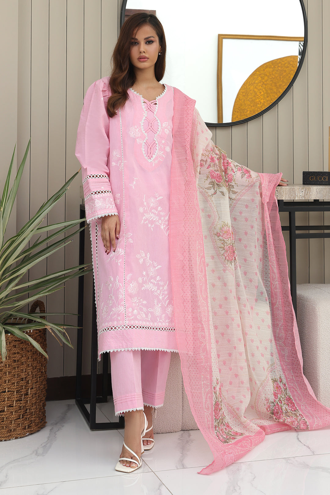 Zellbury | Unstitched 3 Piece Chambray | Embroidered Shirt Shalwar Dupatta - 0146 - Libasekhas
