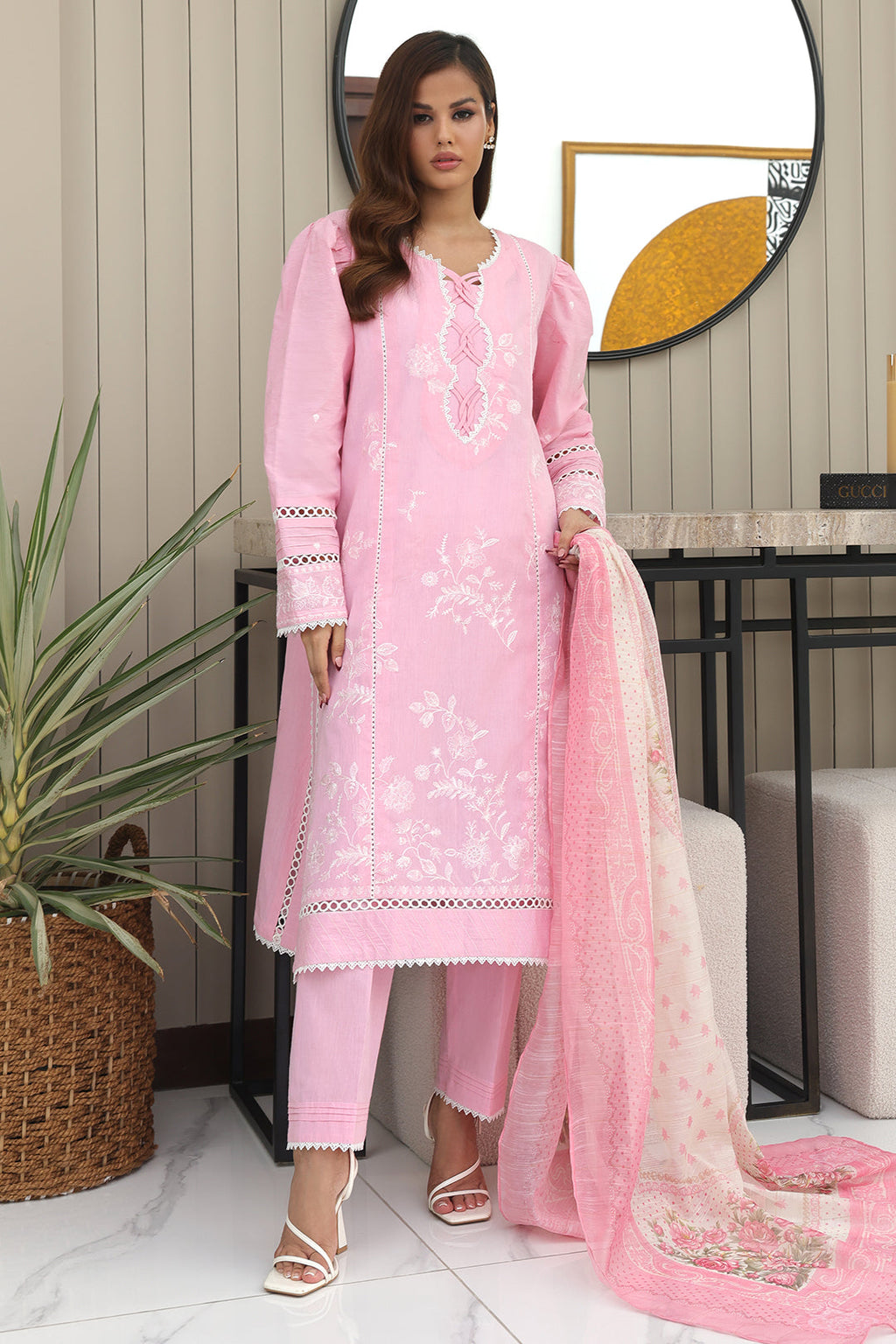 Zellbury | Unstitched 3 Piece Chambray | Embroidered Shirt Shalwar Dupatta - 0146 - Libasekhas