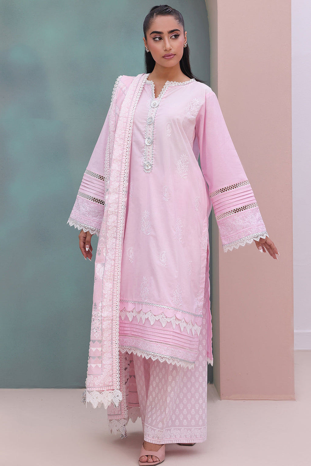 Zellbury | Unstitched 3 Piece Cambric | Embroidered Shirt Shalwar Dupatta - 0147 - Libasekhas