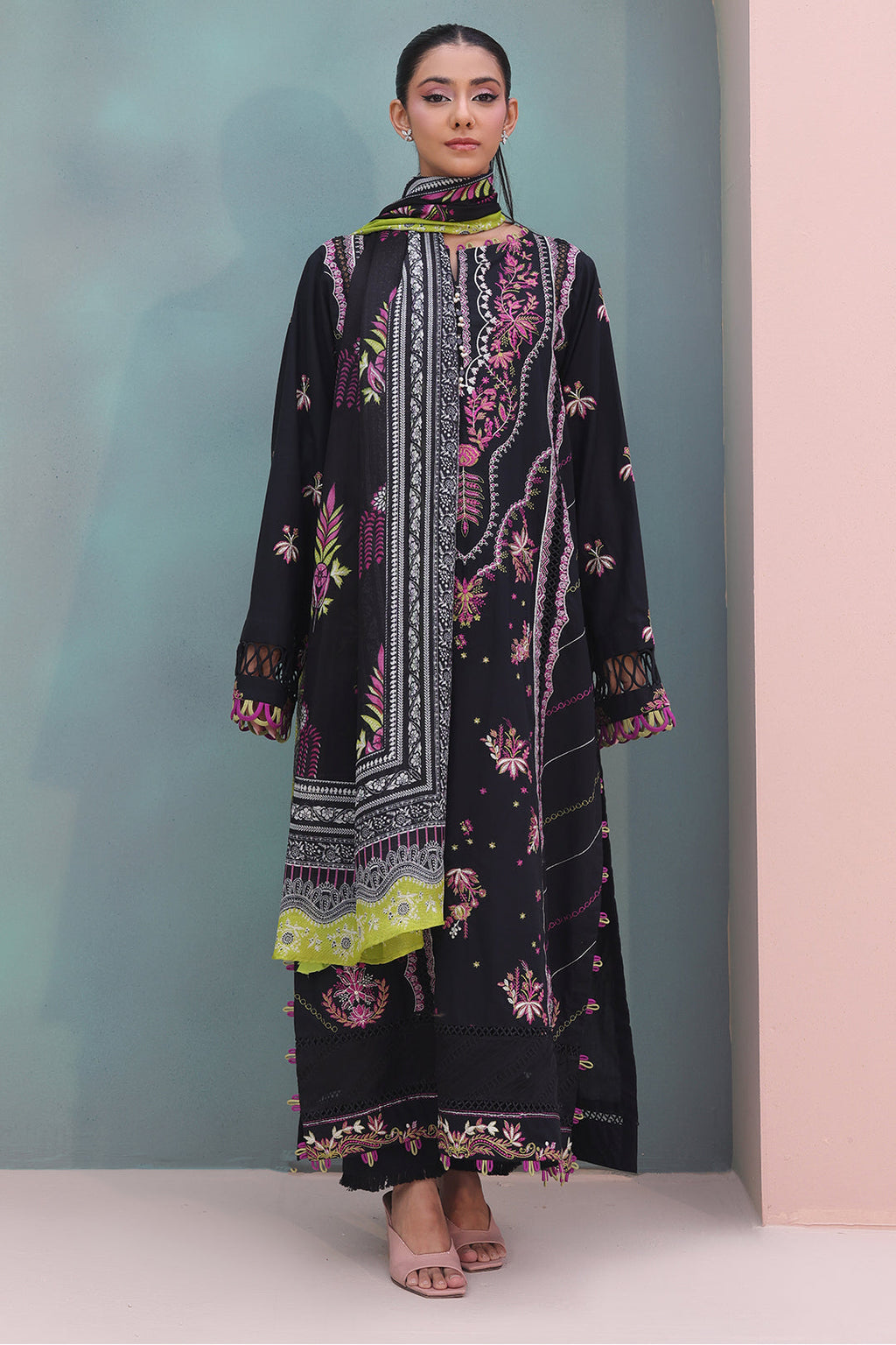 Zellbury | Unstitched 3 Piece Chambray | Embroidered Shirt Shalwar Dupatta - 0148 - Libasekhas