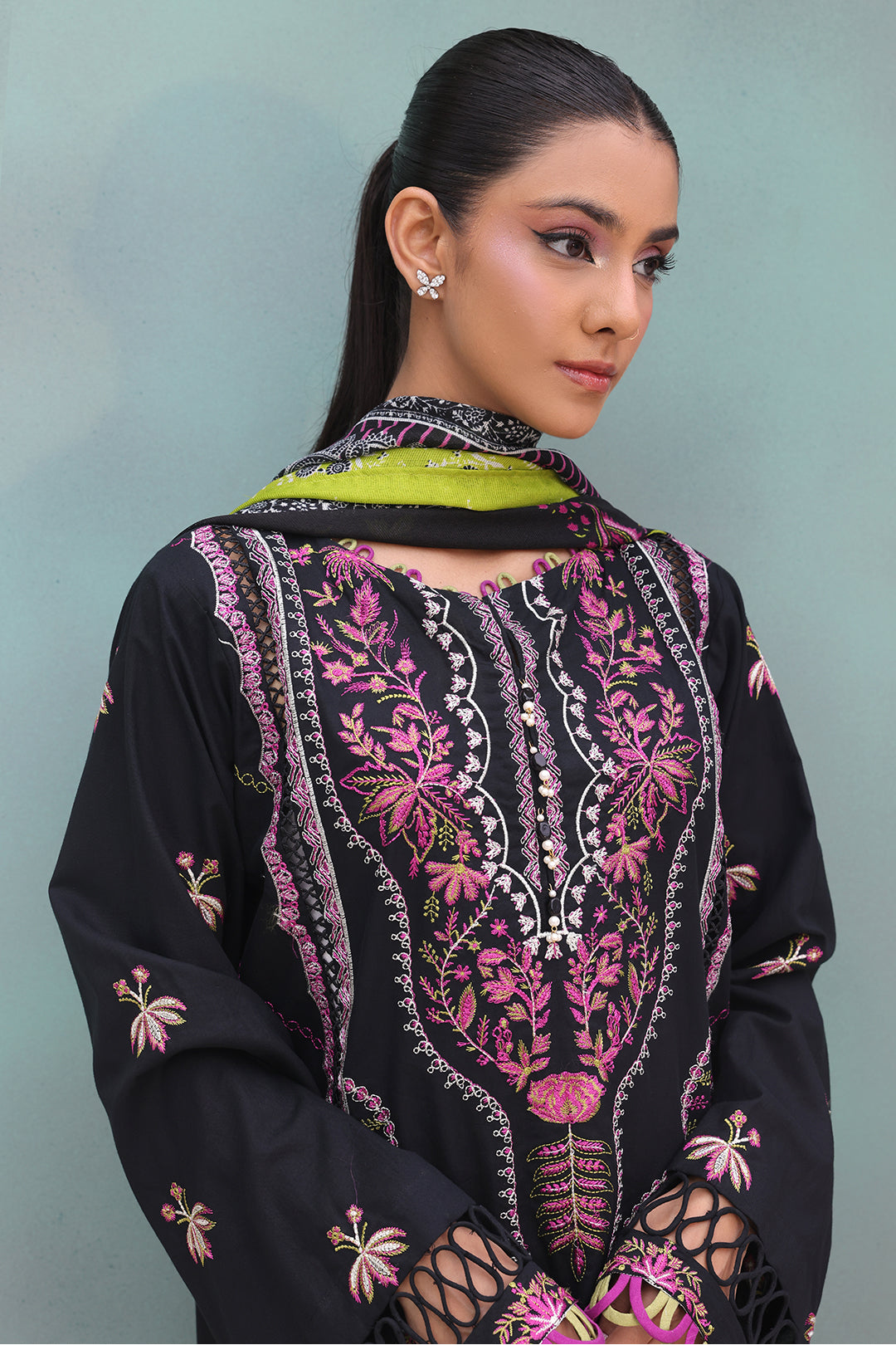 Zellbury | Unstitched 3 Piece Chambray | Embroidered Shirt Shalwar Dupatta - 0148 - Libasekhas