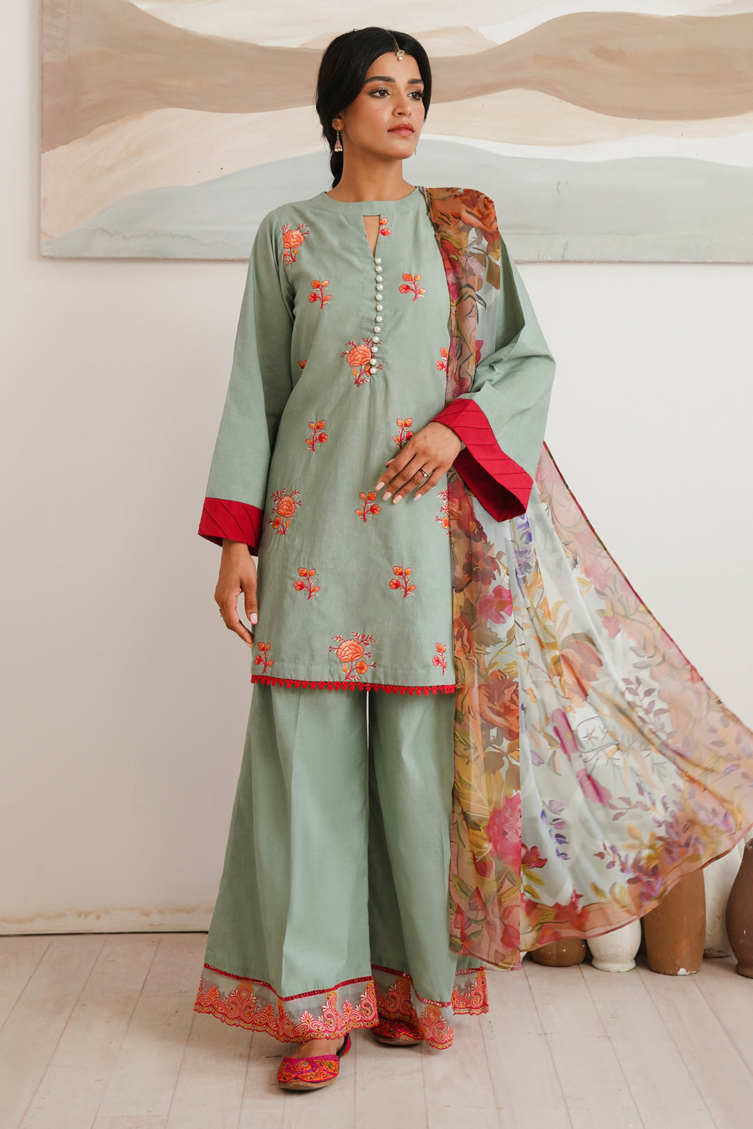 Zellbury | Unstitched 3 Piece Cambric | Embroidered Shirt Shalwar Dupatta - 0149 - Libasekhas