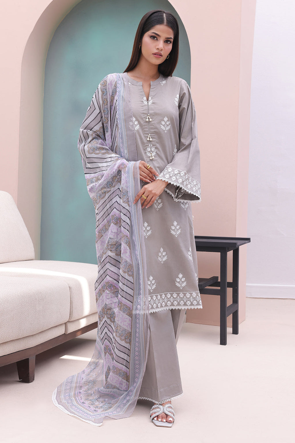 Zellbury | Unstitched 3 Piece Cambric | Embroidered Shirt Shalwar Dupatta - 0601 - Libasekhas