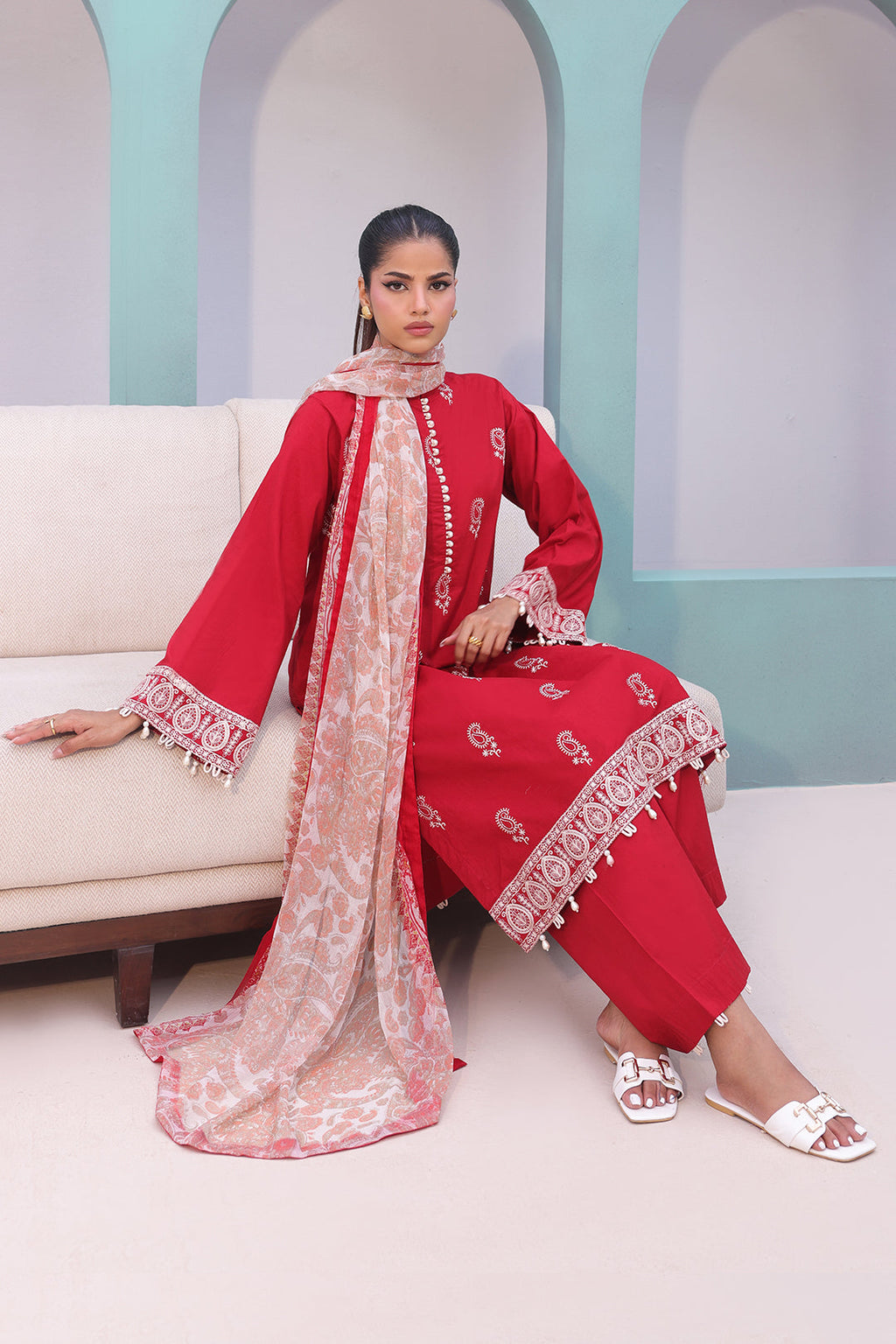 Zellbury | Unstitched 3 Piece Cambric | Embroidered Shirt Shalwar Dupatta - 0602 - Libasekhas