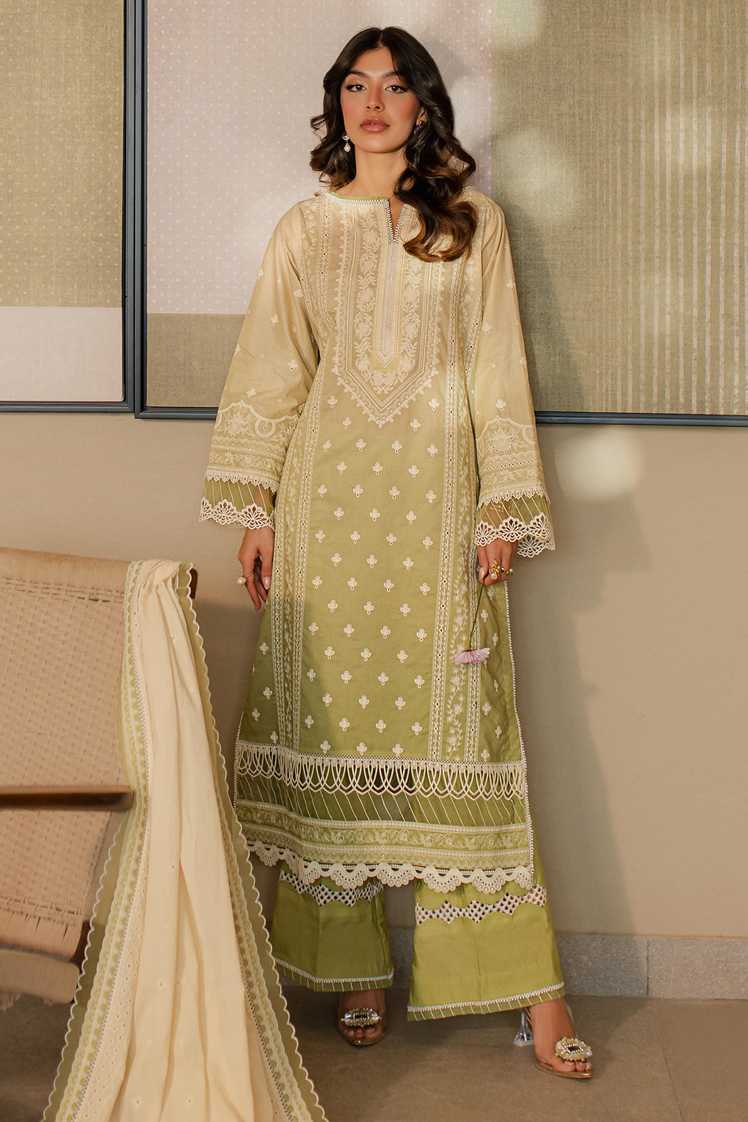 Zellbury | Unstitched 3 Piece Chikankari | Embroidered Shirt Shalwar Dupatta - 0702 - Libasekhas
