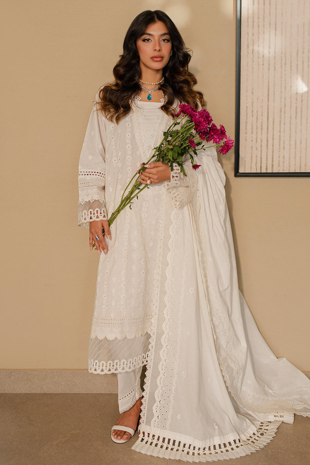 Zellbury | Unstitched 3 Piece Chikankari | Embroidered Shirt Shalwar Dupatta - 0704 - Libasekhas