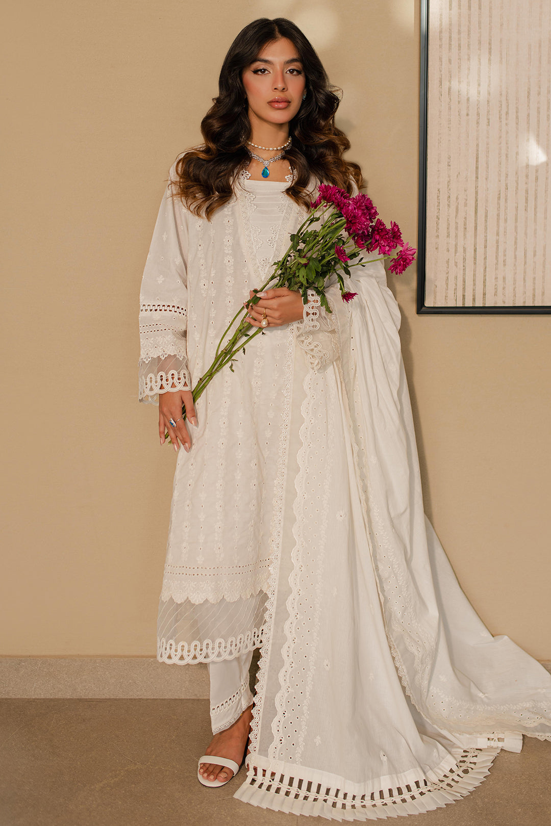 Zellbury | Unstitched 3 Piece Chikankari | Embroidered Shirt Shalwar Dupatta - 0704 - Libasekhas