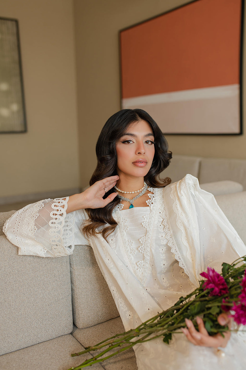 Zellbury | Unstitched 3 Piece Chikankari | Embroidered Shirt Shalwar Dupatta - 0704 - Libasekhas