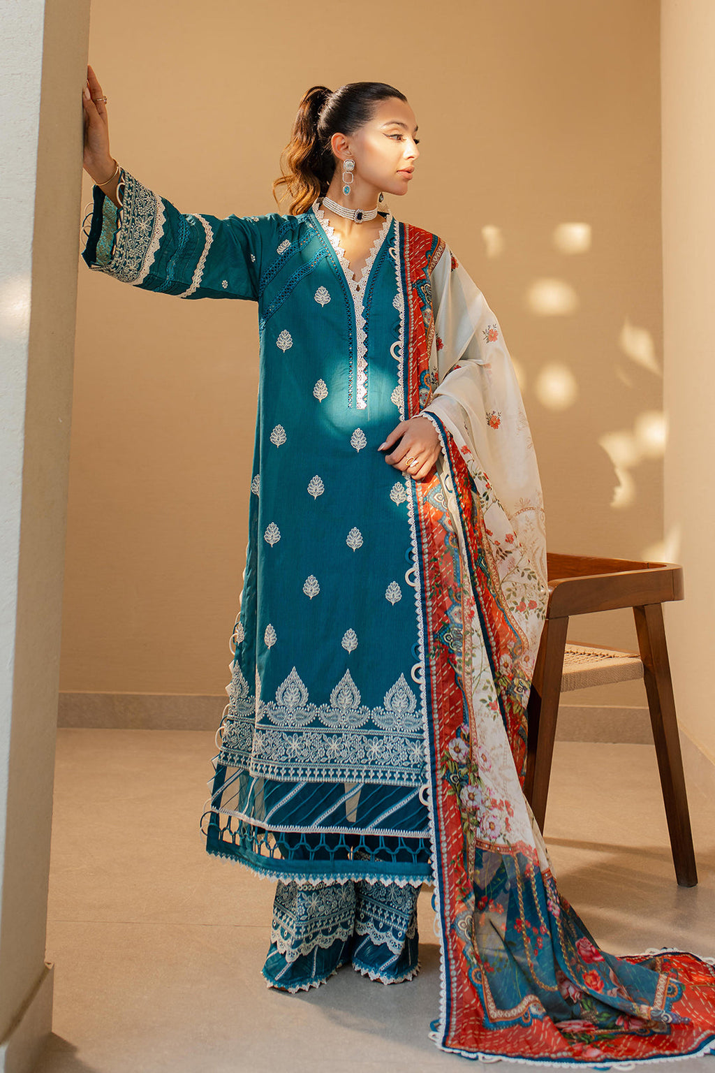 Zellbury | Unstitched 3 Piece Chikankari | Embroidered Shirt Shalwar Dupatta - 0705 - Libasekhas