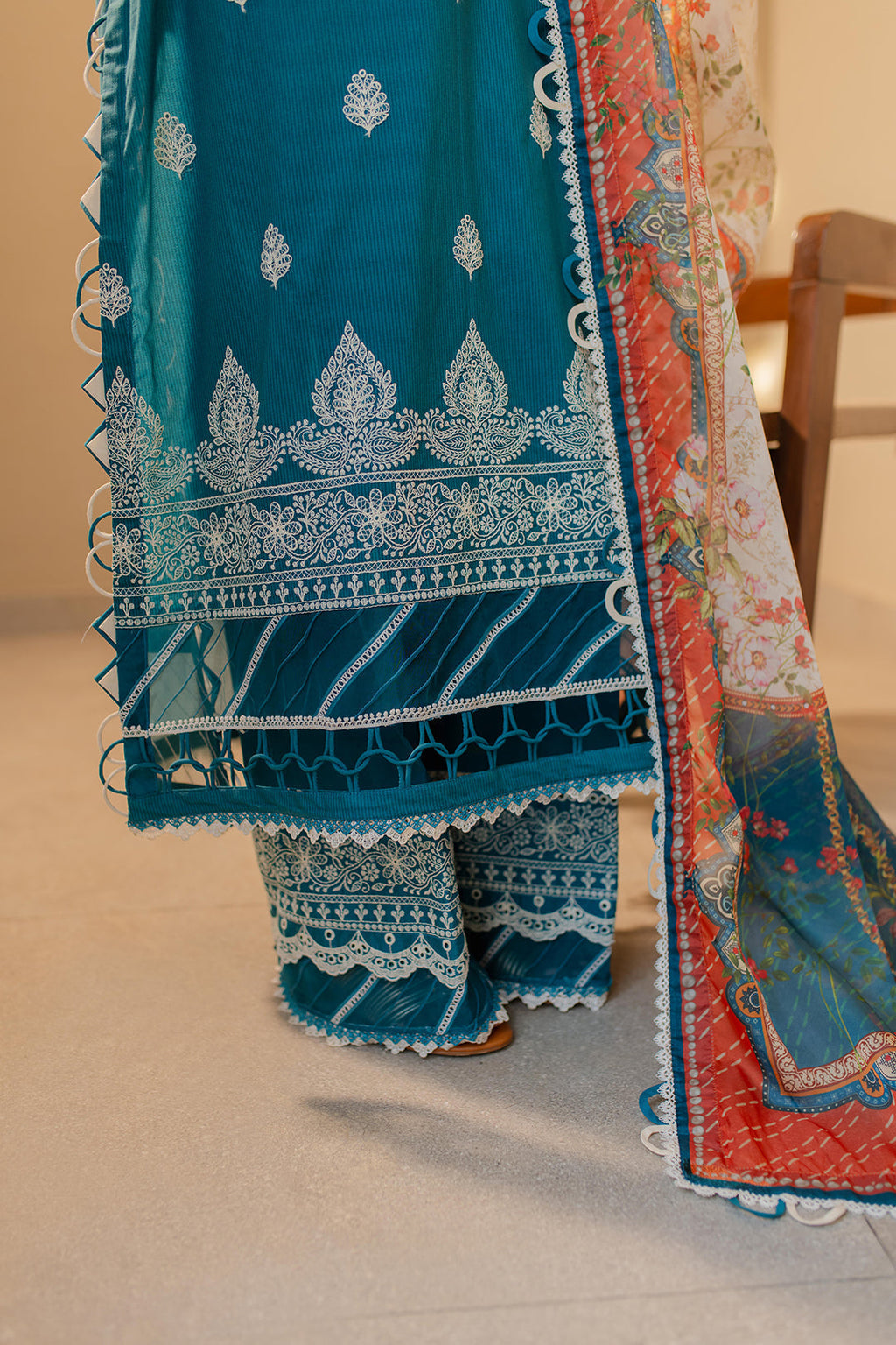 Zellbury | Unstitched 3 Piece Chikankari | Embroidered Shirt Shalwar Dupatta - 0705 - Libasekhas