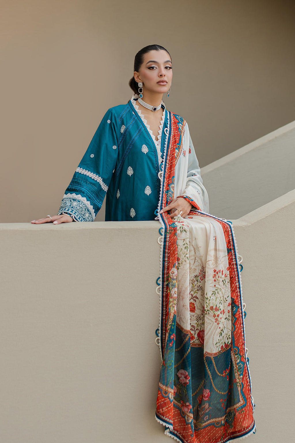 Zellbury | Unstitched 3 Piece Chikankari | Embroidered Shirt Shalwar Dupatta - 0705 - Libasekhas