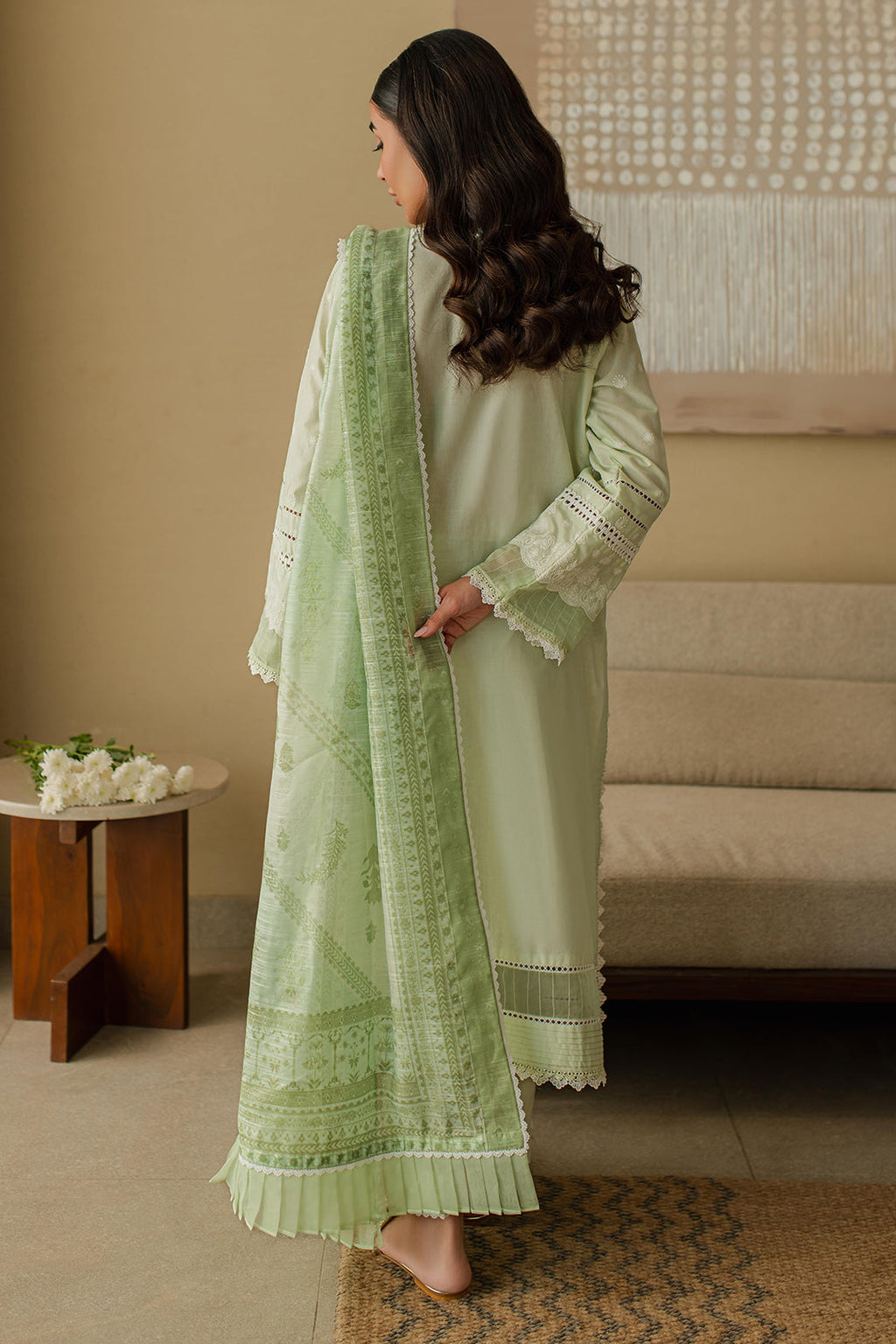 Zellbury | Unstitched 3 Piece Chikankari | Embroidered Shirt Shalwar Dupatta - 0706 - Libasekhas