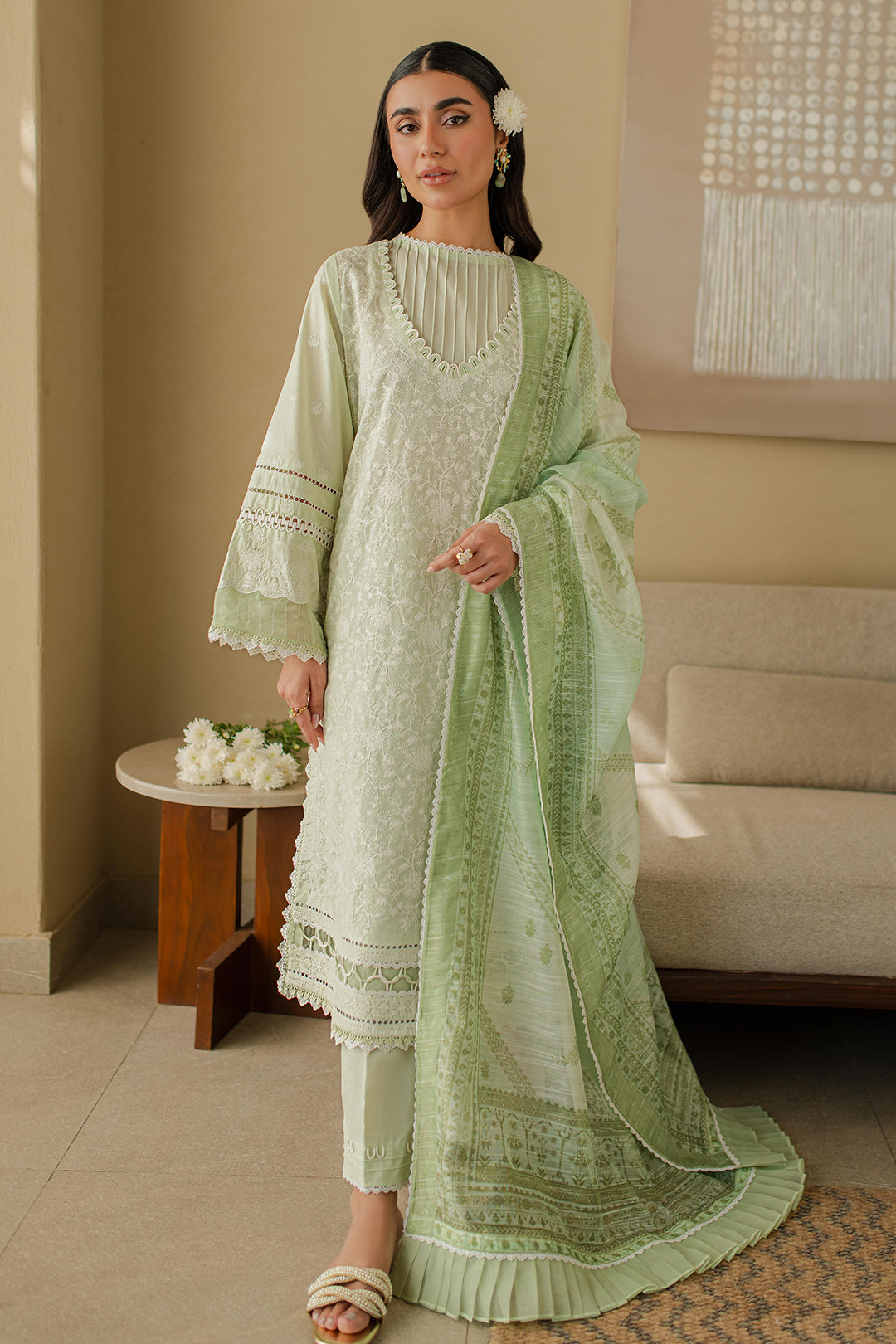 Zellbury | Unstitched 3 Piece Chikankari | Embroidered Shirt Shalwar Dupatta - 0706 - Libasekhas