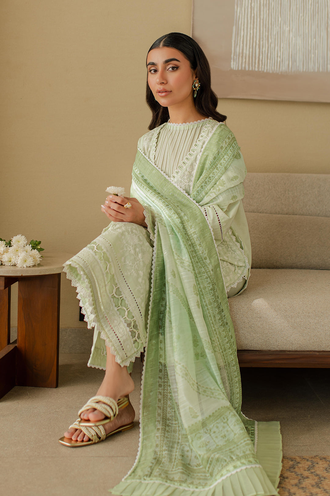 Zellbury | Unstitched 3 Piece Chikankari | Embroidered Shirt Shalwar Dupatta - 0706 - Libasekhas