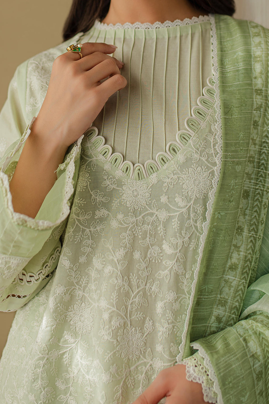 Zellbury | Unstitched 3 Piece Chikankari | Embroidered Shirt Shalwar Dupatta - 0706 - Libasekhas