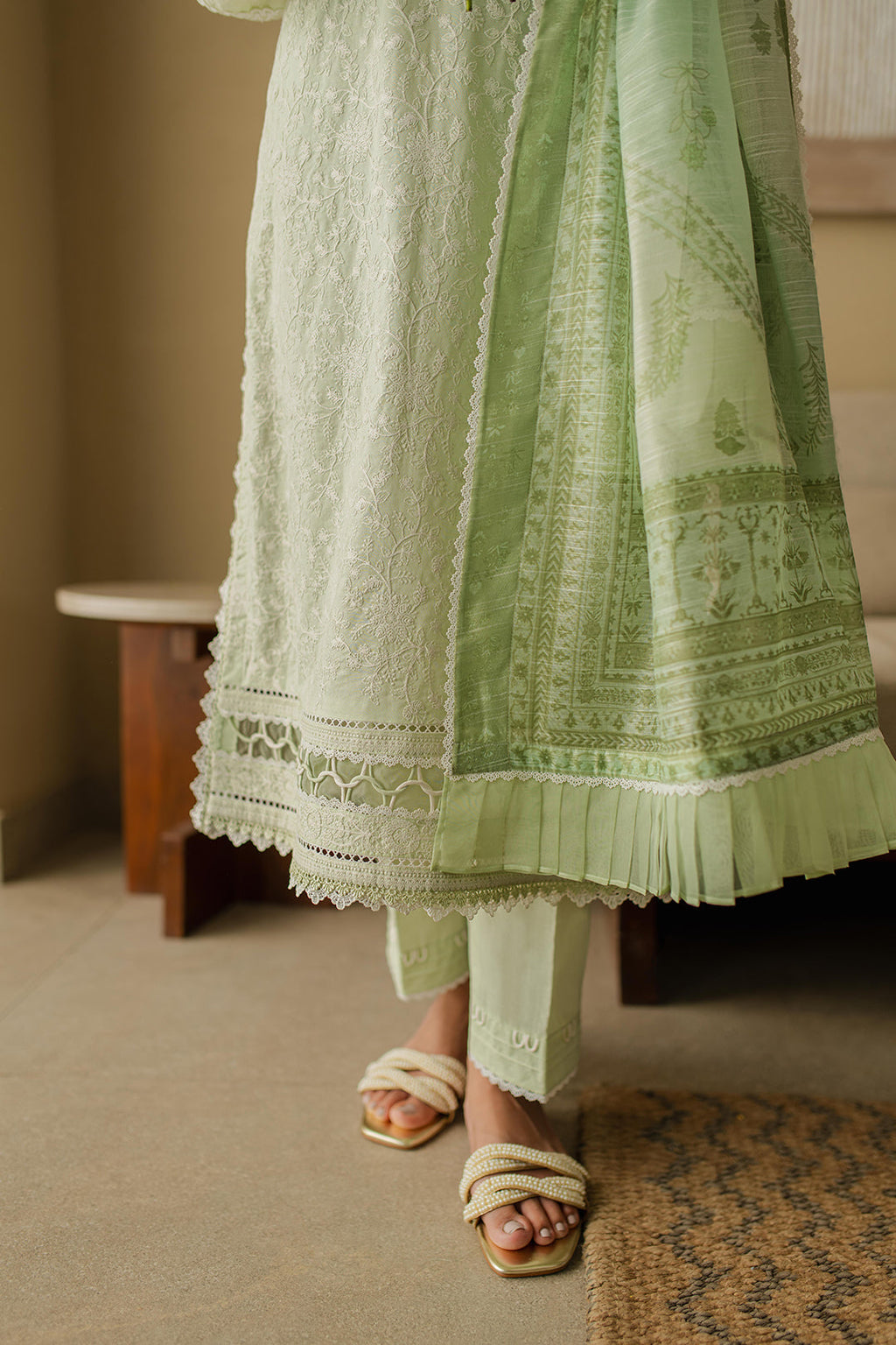 Zellbury | Unstitched 3 Piece Chikankari | Embroidered Shirt Shalwar Dupatta - 0706 - Libasekhas
