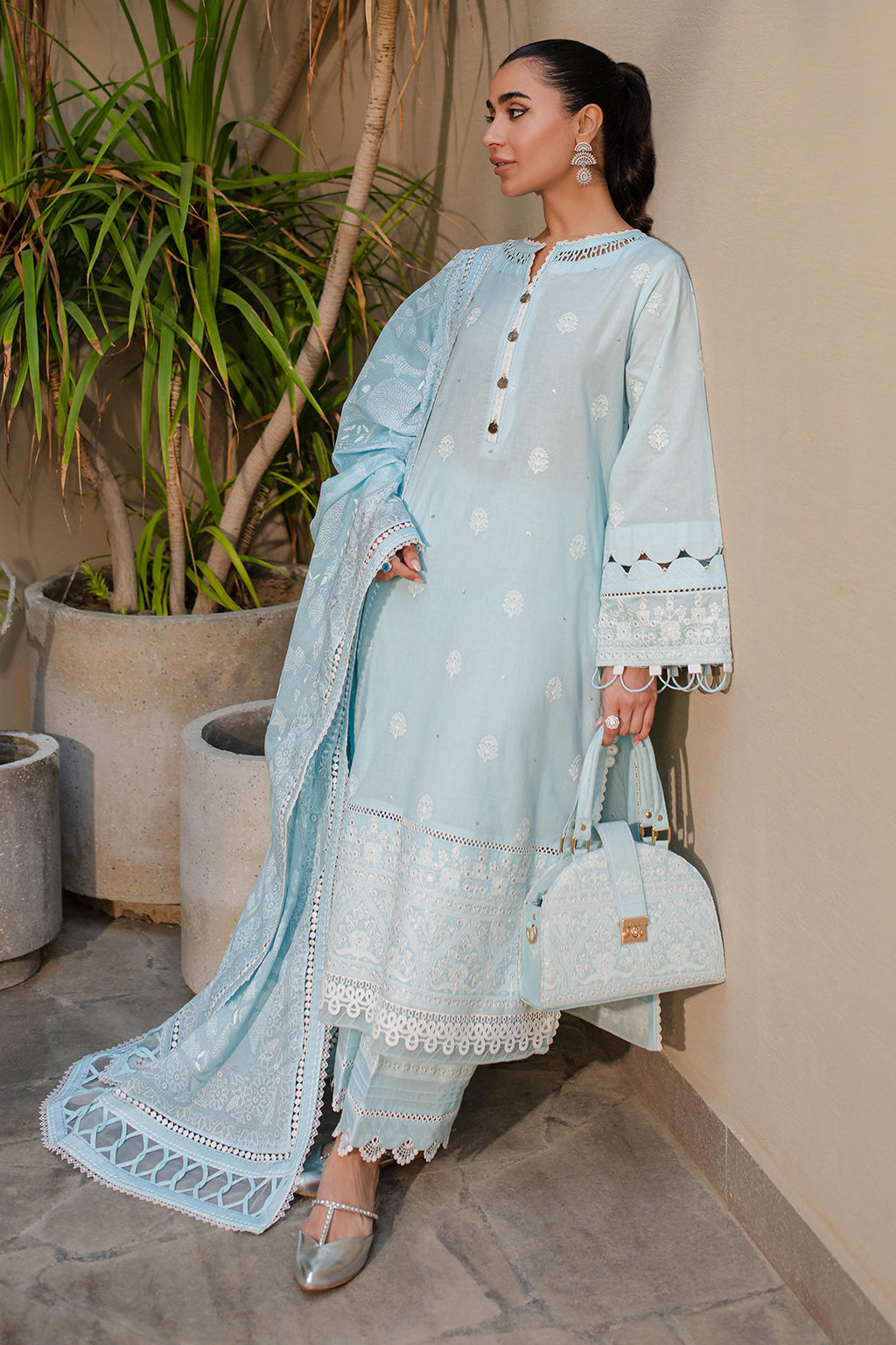 Zellbury | Unstitched 3 Piece Chikankari | Embroidered Shirt Shalwar Dupatta - 0709 - Libasekhas