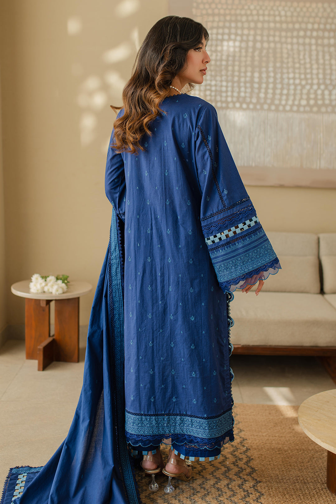 Zellbury | Unstitched 3 Piece Chikankari | Embroidered Shirt Shalwar Dupatta - 0711 - Libasekhas