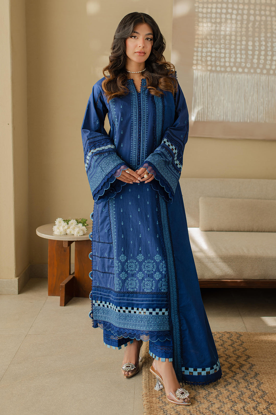 Zellbury | Unstitched 3 Piece Chikankari | Embroidered Shirt Shalwar Dupatta - 0711 - Libasekhas