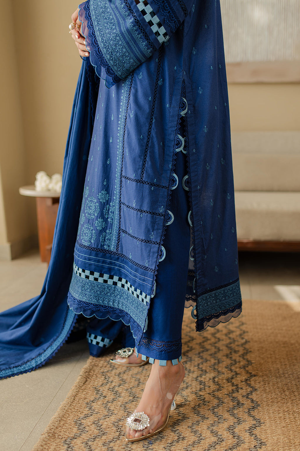 Zellbury | Unstitched 3 Piece Chikankari | Embroidered Shirt Shalwar Dupatta - 0711 - Libasekhas