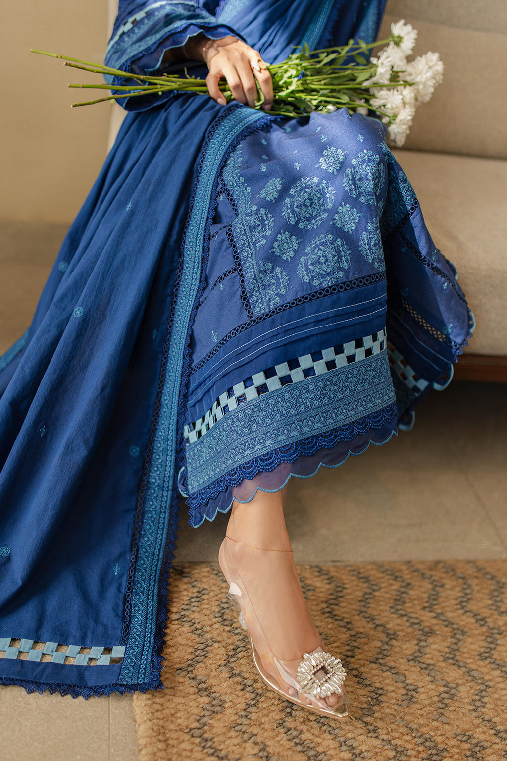 Zellbury | Unstitched 3 Piece Chikankari | Embroidered Shirt Shalwar Dupatta - 0711 - Libasekhas