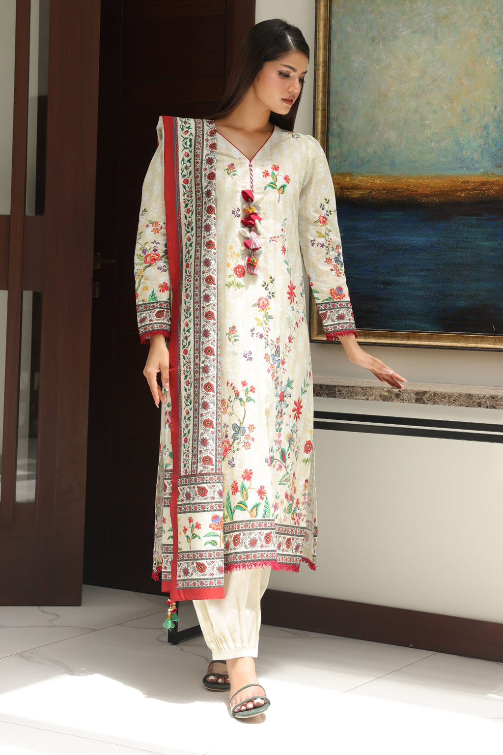 Zellbury | Unstitched 3 Piece Cambric | Shirt Shalwar Dupatta - 0044 - Libasekhas