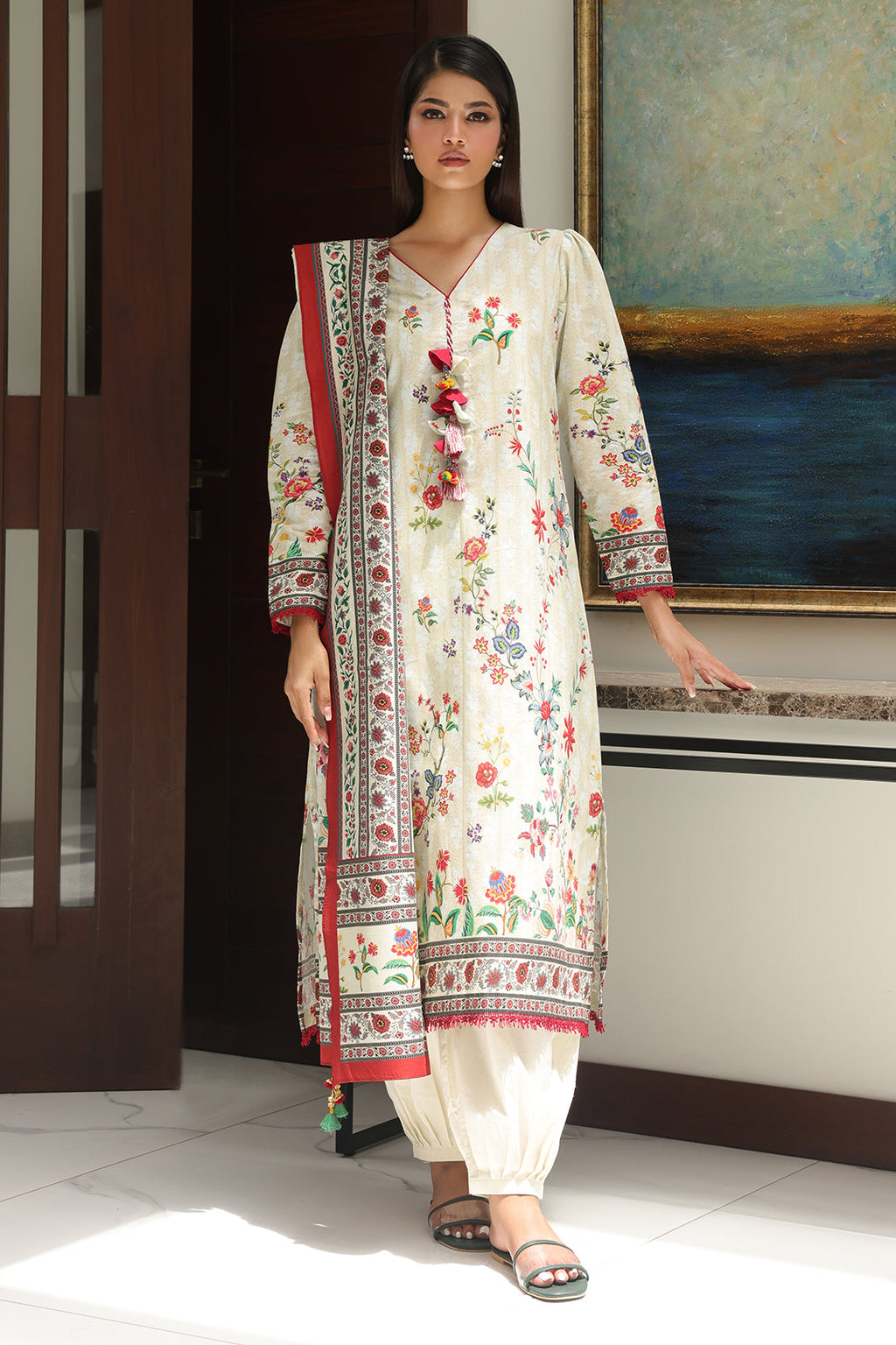 Zellbury | Unstitched 3 Piece Cambric | Shirt Shalwar Dupatta - 0044 - Libasekhas