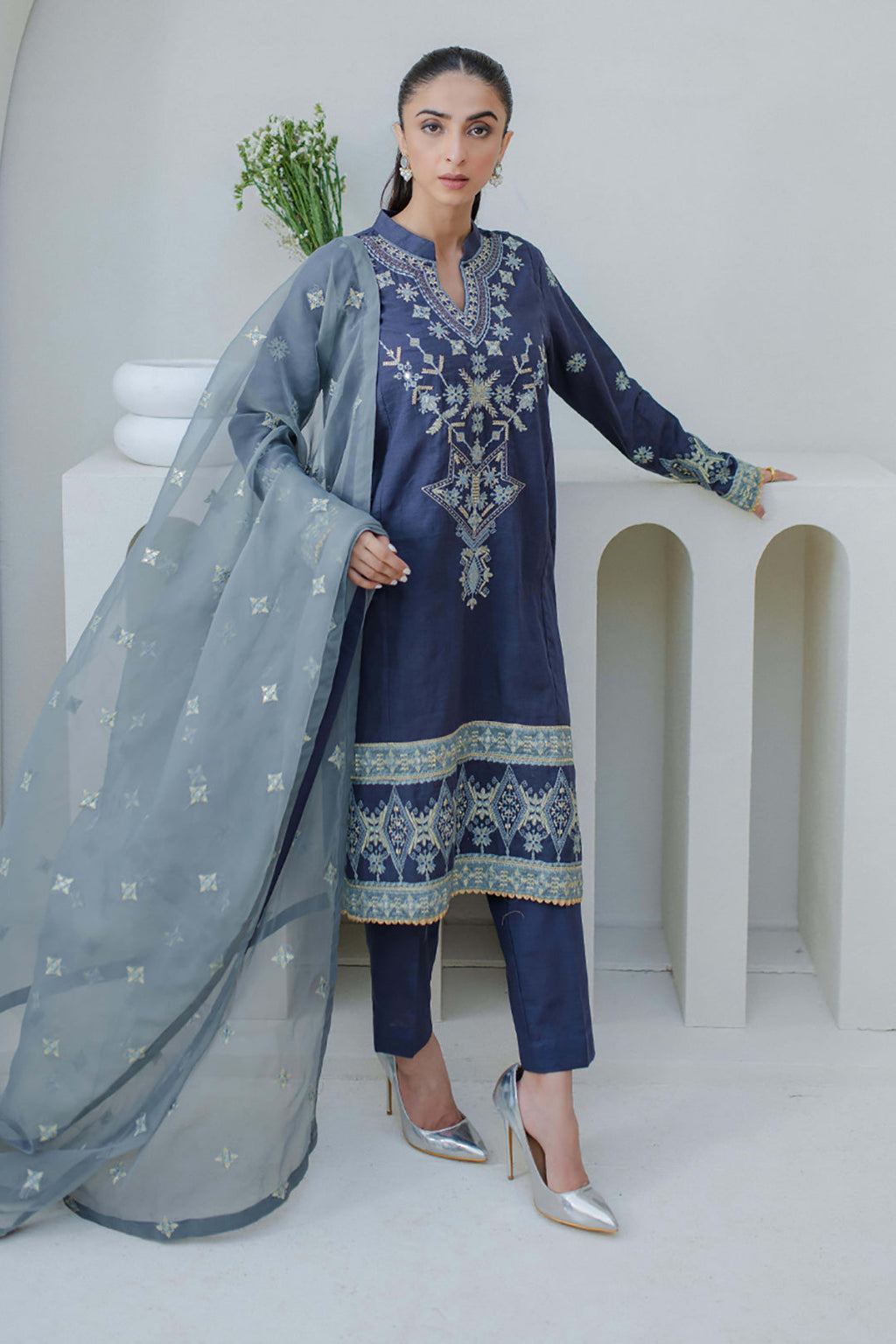 Zellbury | Unstitched 3 Piece Purple | Embroidered Shirt Shalwar Dupatta - 0300 - Libasekhas