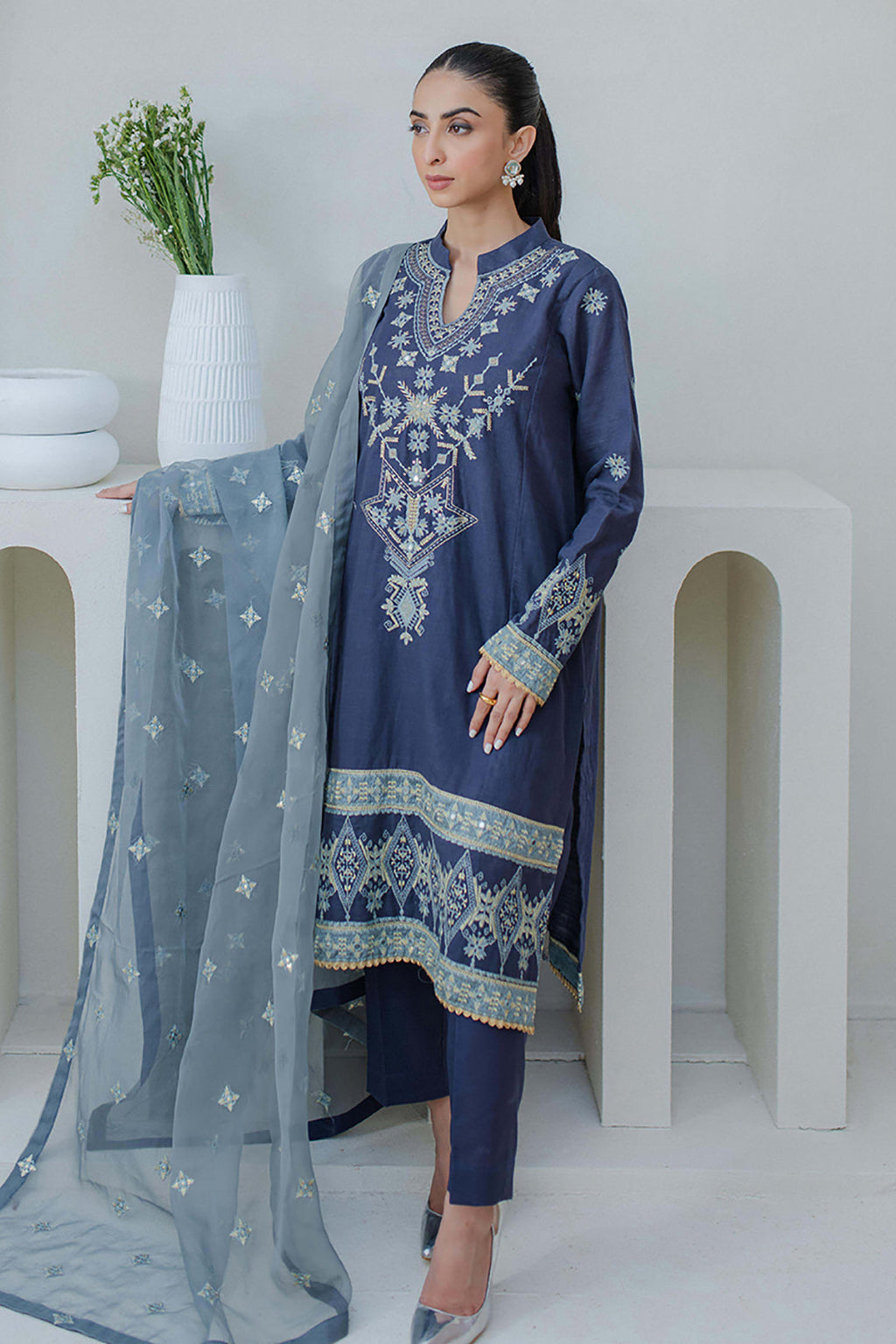 Zellbury | Unstitched 3 Piece Purple | Embroidered Shirt Shalwar Dupatta - 0300 - Libasekhas
