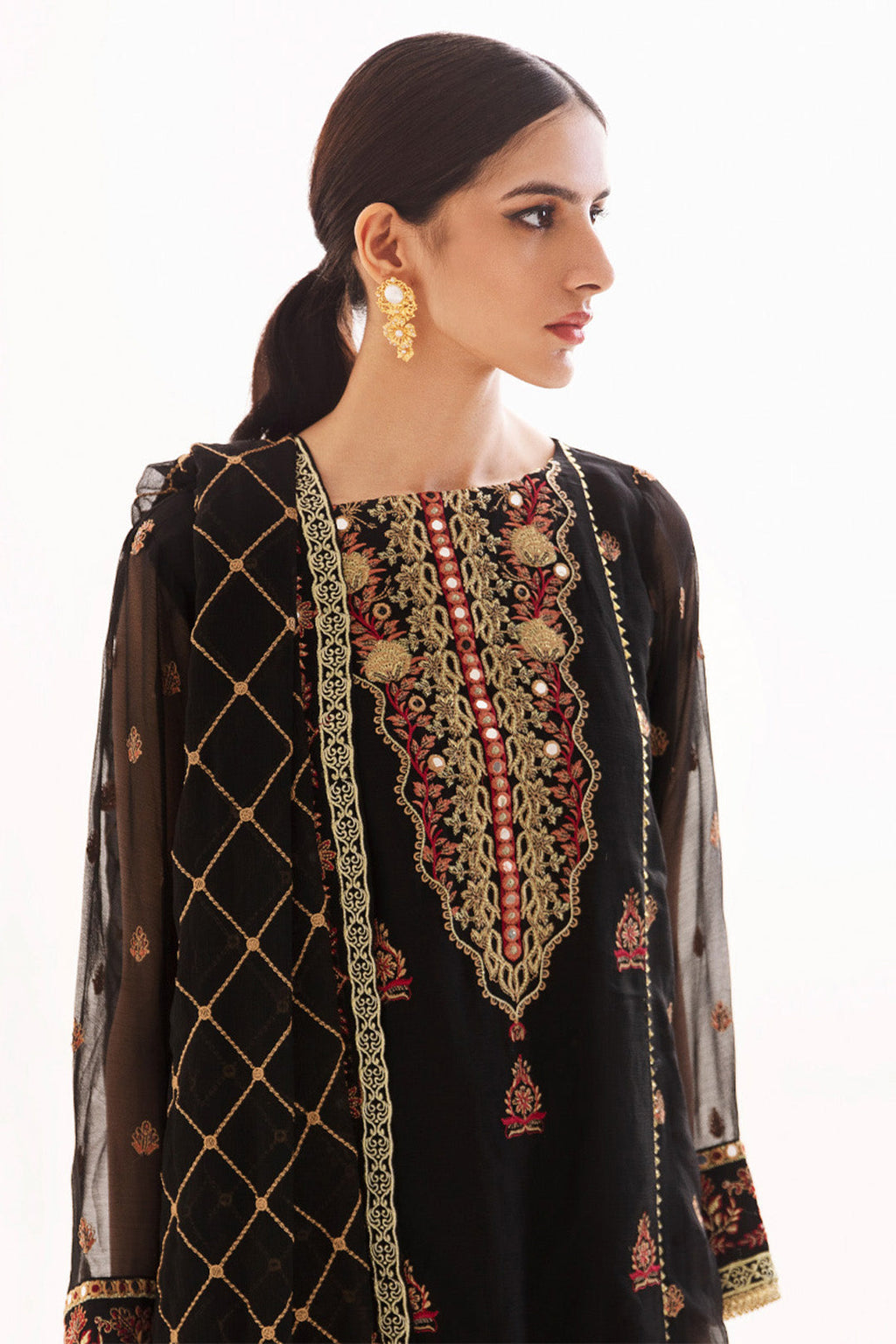 Zellbury | Unstitched 3 Piece Chiffon | Embroidered Shirt Shalwar Dupatta - 0293 - Libasekhas