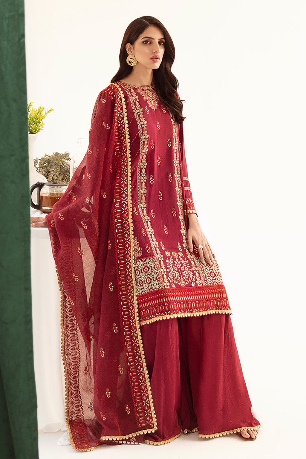 Zellbury | Unstitched 3 Piece Raw Silk | Embroidered Shirt Shalwar Dupatta - 0297 - Libasekhas