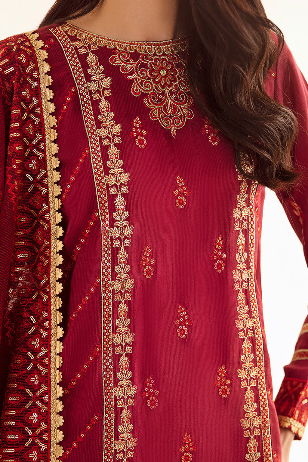 Zellbury | Unstitched 3 Piece Raw Silk | Embroidered Shirt Shalwar Dupatta - 0297 - Libasekhas