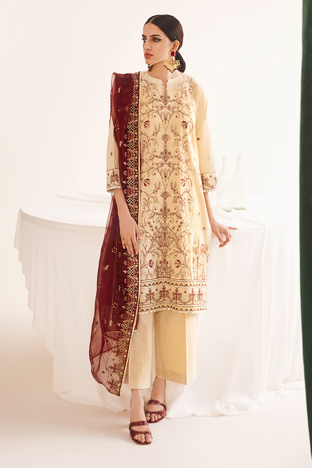 Zellbury | Unstitched 3 Piece Dobby | Embroidered Shirt Shalwar Dupatta - 0301 - Libasekhas
