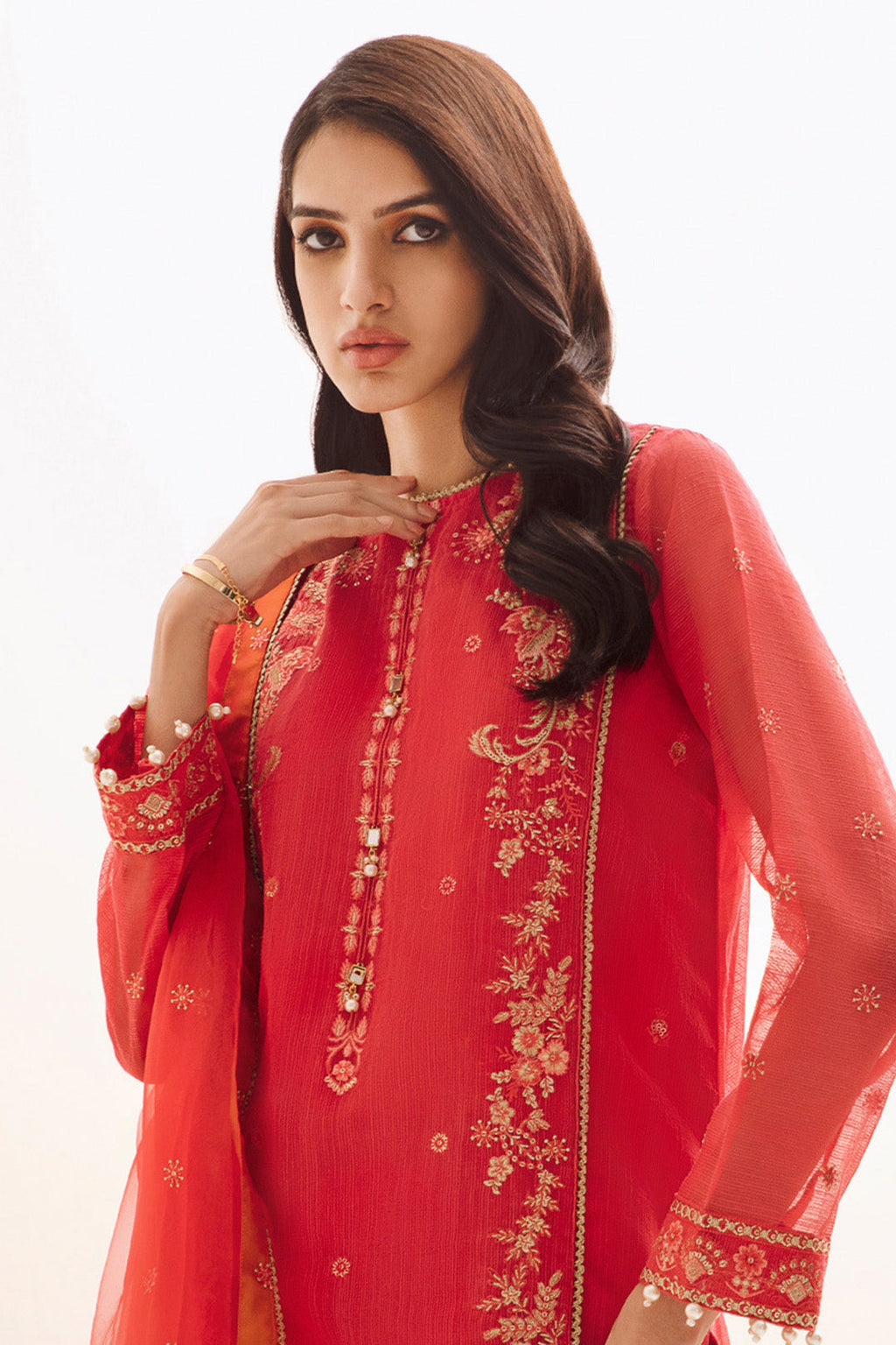 Zellbury | Unstitched 3 Piece Organza | Embroidered Shirt Shalwar Dupatta - 0303 - Libasekhas