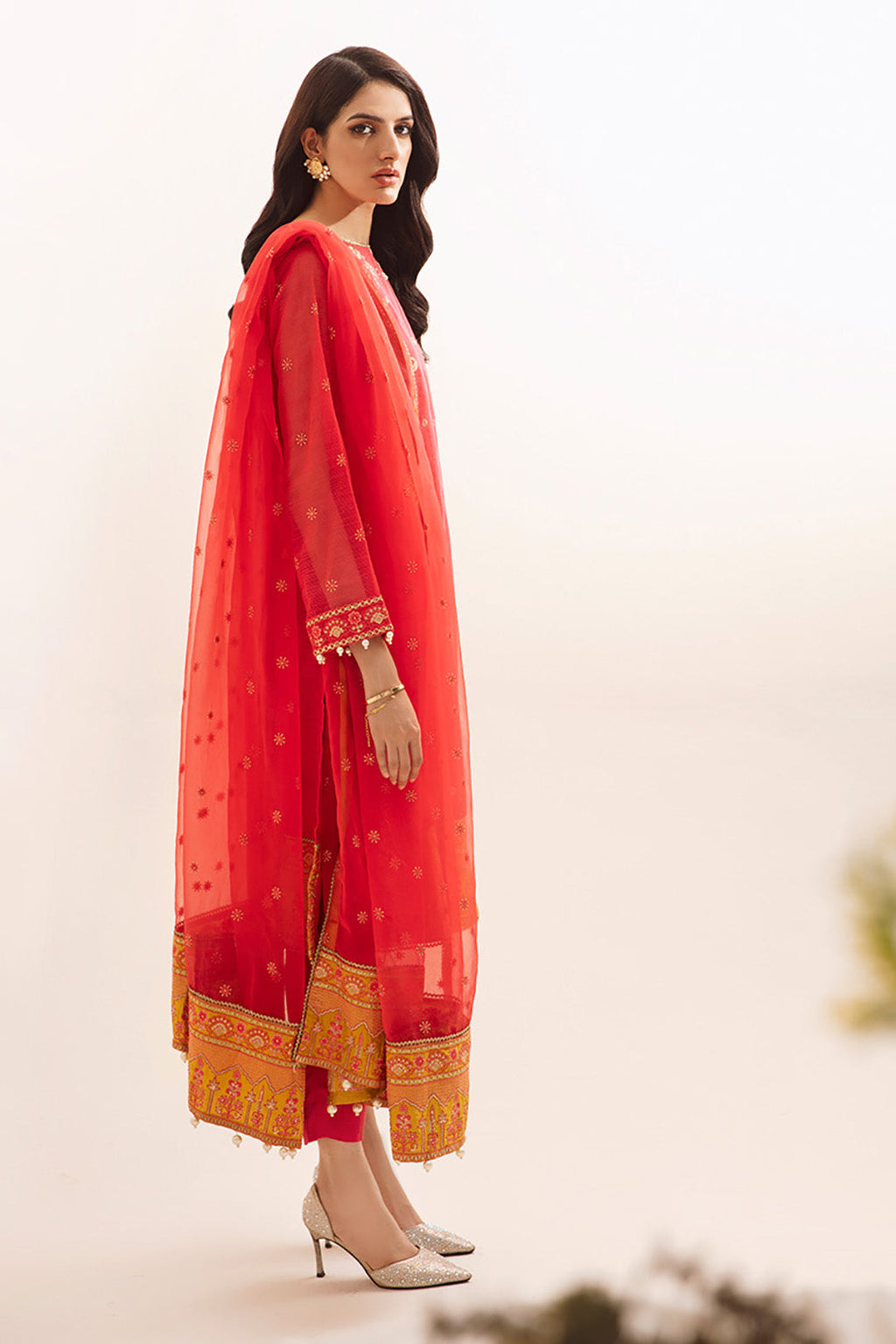 Zellbury | Unstitched 3 Piece Organza | Embroidered Shirt Shalwar Dupatta - 0303 - Libasekhas
