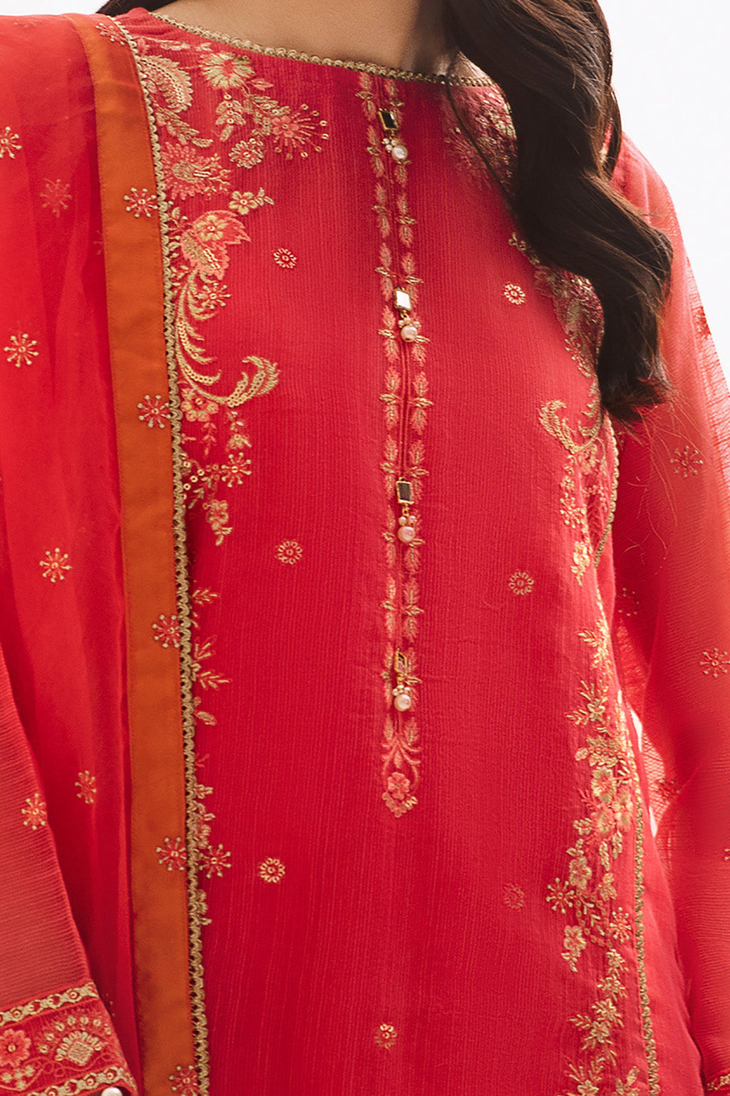 Zellbury | Unstitched 3 Piece Organza | Embroidered Shirt Shalwar Dupatta - 0303 - Libasekhas