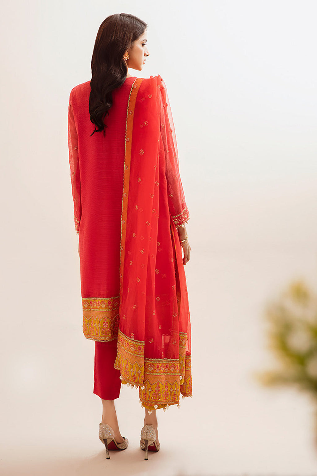 Zellbury | Unstitched 3 Piece Organza | Embroidered Shirt Shalwar Dupatta - 0303 - Libasekhas