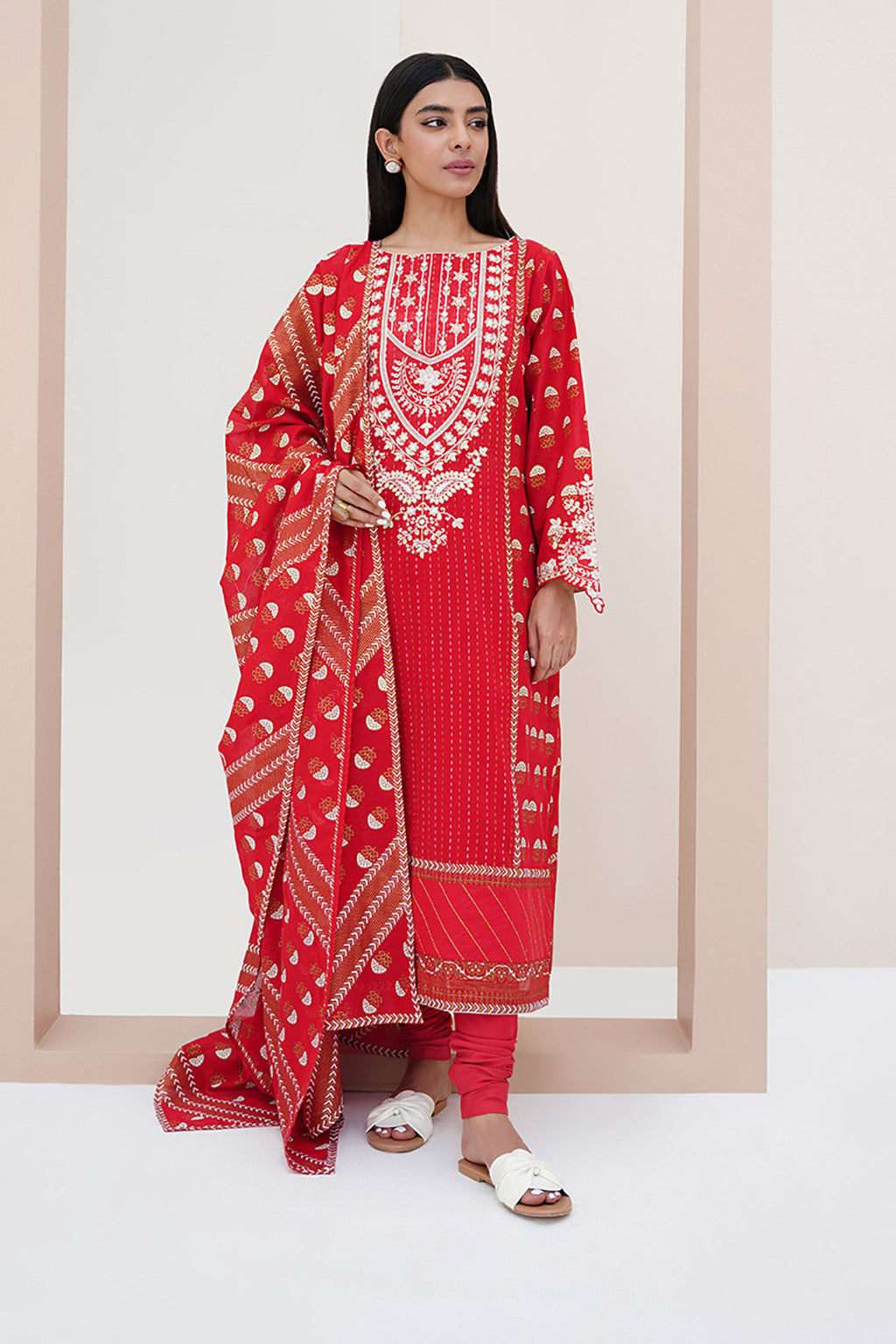 Zellbury | Unstitched 3 Piece Lawn | Embroidered Shirt Shalwar Dupatta - 0195 - Libasekhas