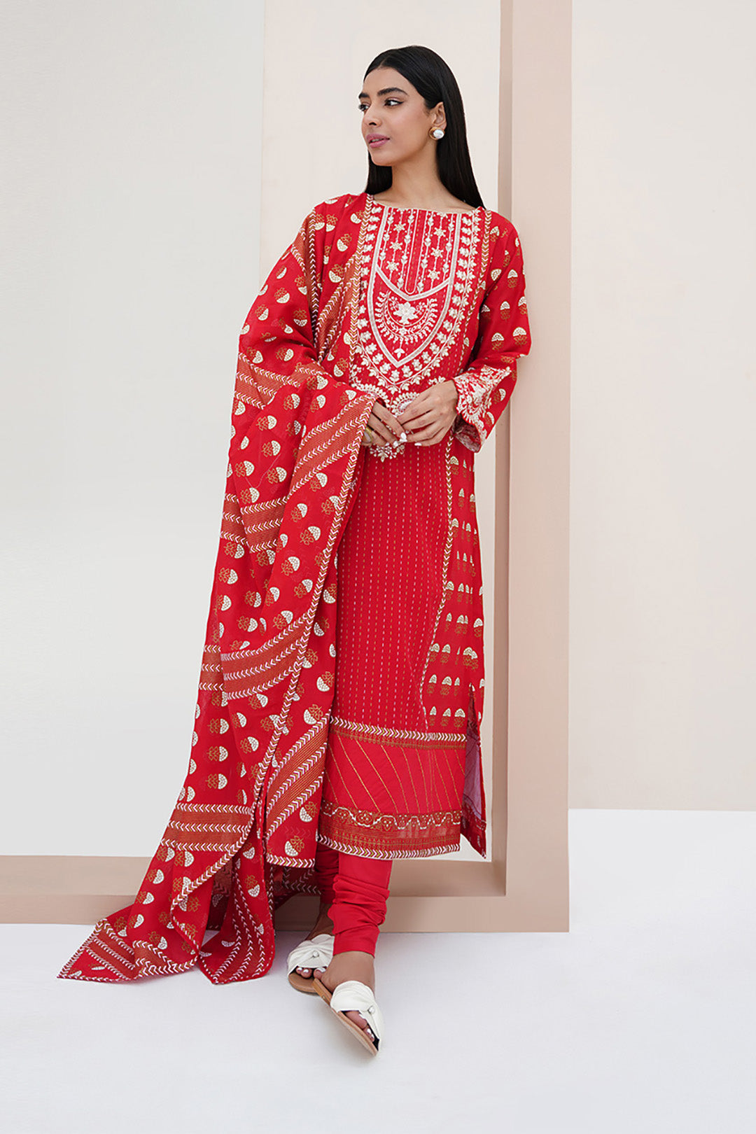 Zellbury | Unstitched 3 Piece Lawn | Embroidered Shirt Shalwar Dupatta - 0195 - Libasekhas