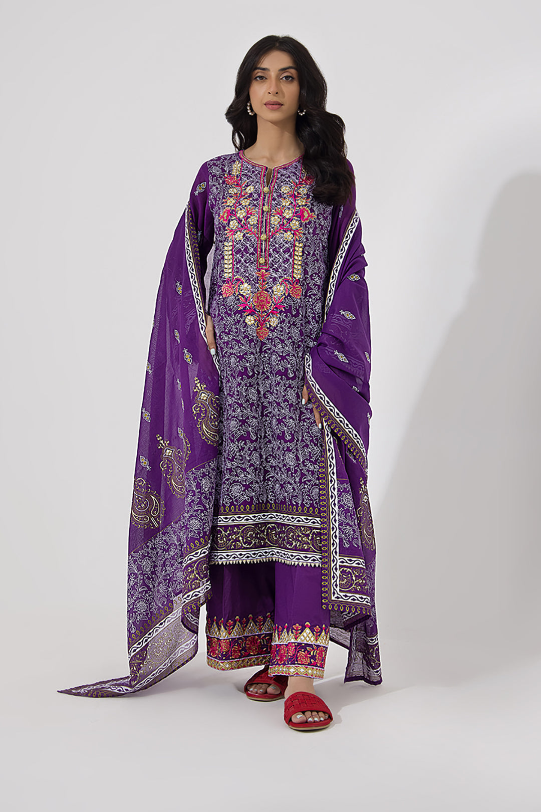 Zellbury | Unstitched 3 Piece Lawn | Embroidered Shirt Shalwar Dupatta - 0196 - Libasekhas