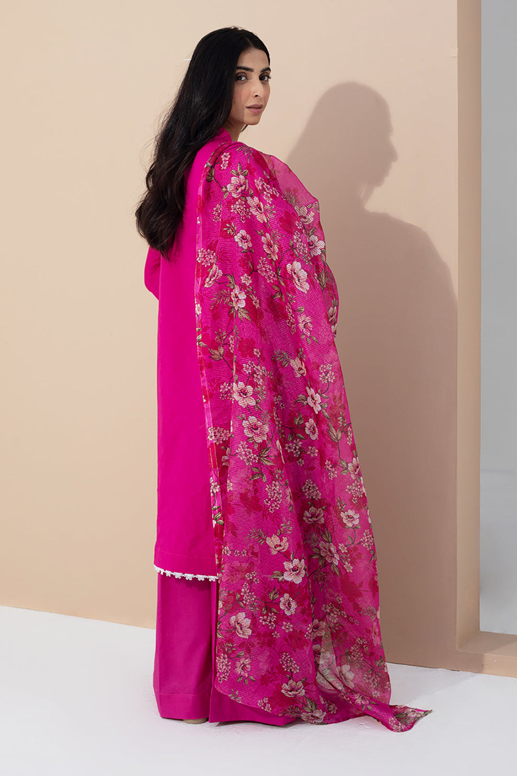 Zellbury | Unstitched 3 Piece Pink | Embroidered Shirt Shalwar Dupatta - 0365 - Libasekhas